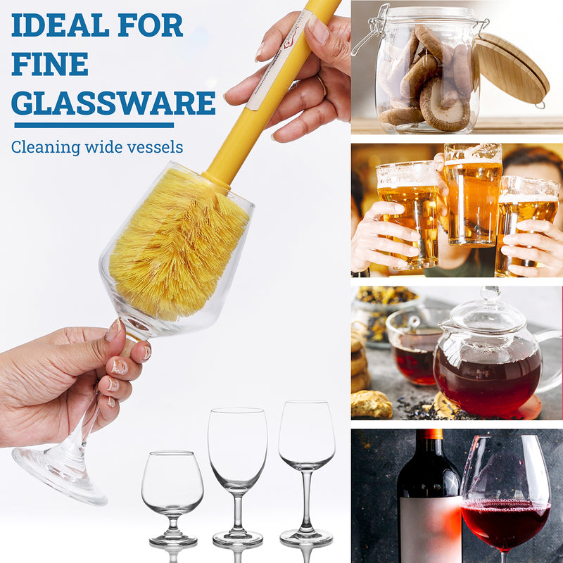 Goblet Long Handled Fine Glassware Cleaning Brush with Soft Bristles, Yellow