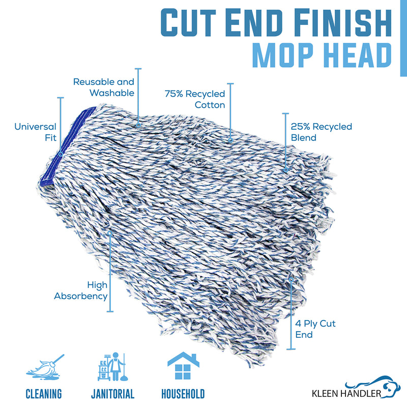 Bison Life Nano Microbial Cut End Finish Mop, 1.25" Universal Headband, Blue