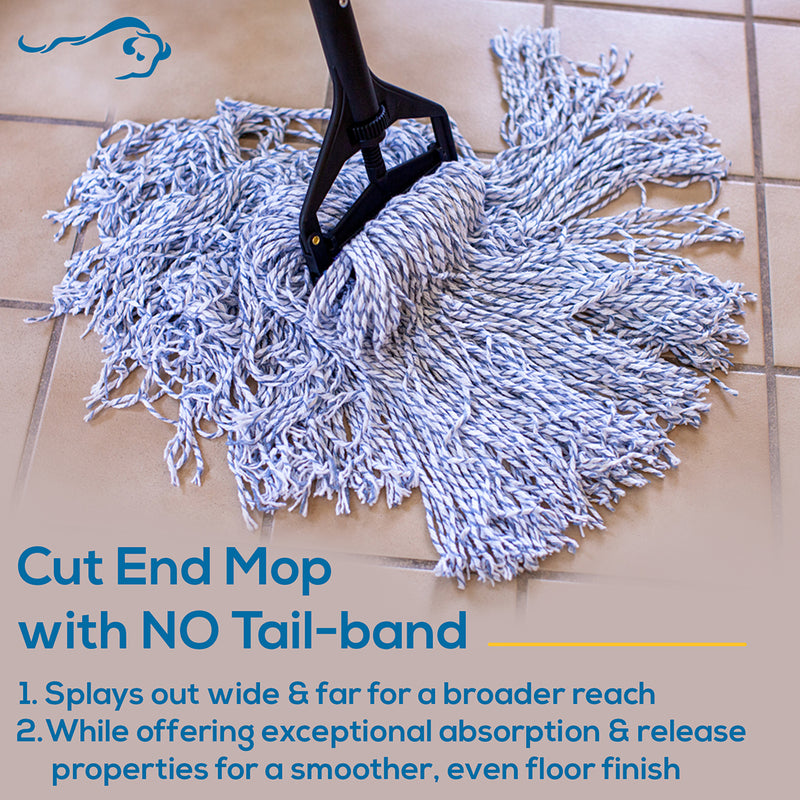 Bison Life Nano Microbial Cut End Finish Mop, 1.25" Universal Headband, Blue