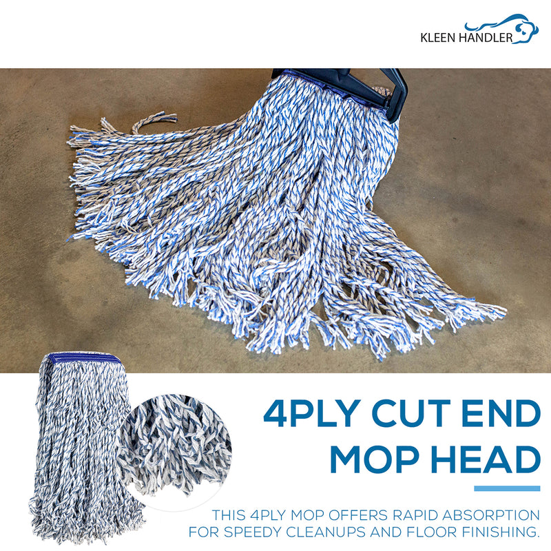 Bison Life Nano Microbial Cut End Finish Mop, 1.25" Universal Headband, Blue