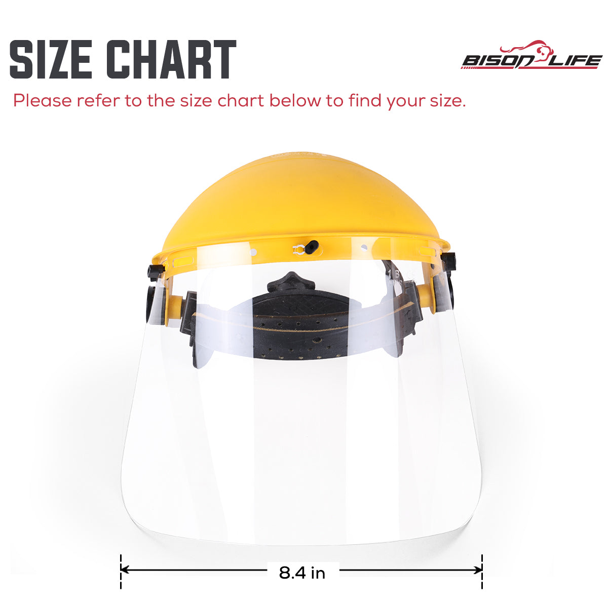 Bison Life Reusable Face Shield Headgear with Ratchet Suspension, ANSI Z87.1, Yellow/Black — size guide 1