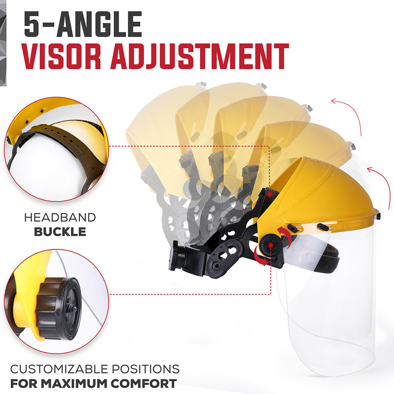 Bison Life Reusable Face Shield Headgear with Ratchet Suspension, ANSI Z87.1, Yellow/Black
