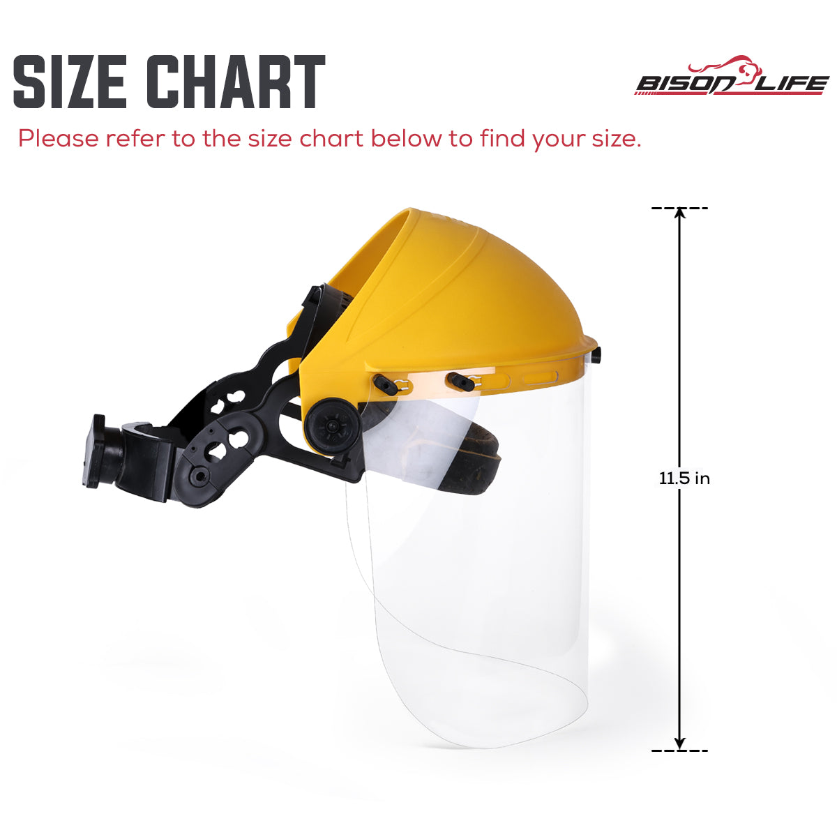 Bison Life Reusable Face Shield Headgear with Ratchet Suspension, ANSI Z87.1, Yellow/Black — size guide 2