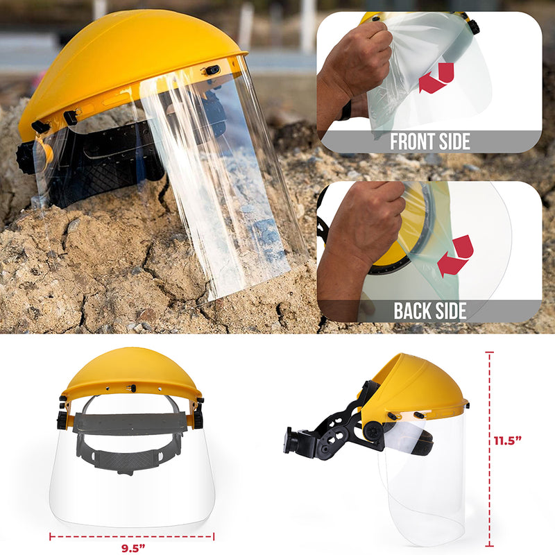 Bison Life Reusable Face Shield Headgear with Ratchet Suspension, ANSI Z87.1, Yellow/Black