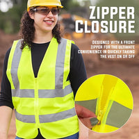 Bison Life Class 2 Reflective Safety Vest, Fluorescent Yellow, Zipper Closure, Large