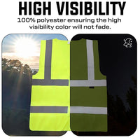Bison Life Class 2 Reflective Safety Vest, Fluorescent Yellow, Zipper Closure, Large