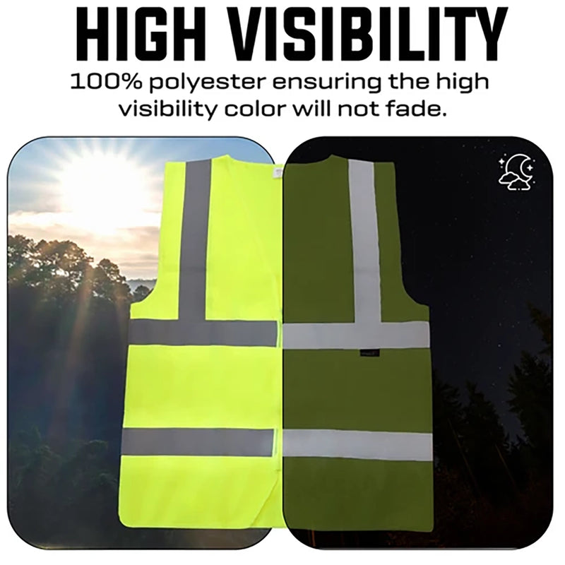 Bison Life Class 2 Reflective Safety Vest, Fluorescent Yellow, Zipper Closure, Large