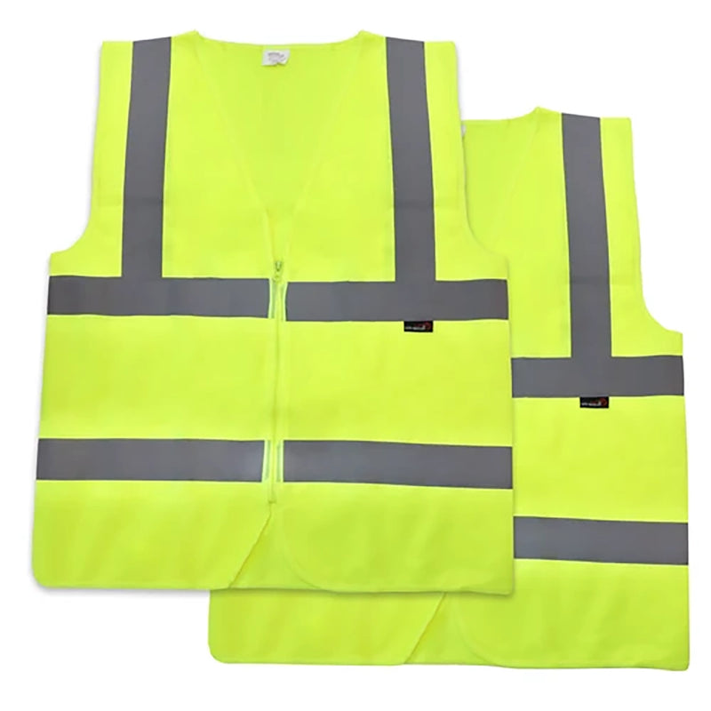 Bison Life Class 2 Reflective Safety Vest, Fluorescent Yellow, Zipper Closure, Large