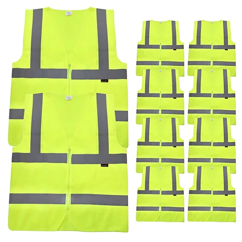 Bison Life Class 2 Reflective Safety Vest, Fluorescent Yellow, Zipper Closure, Large