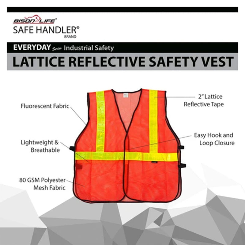 Bison Life Orange Safety Vest - ANSI Class 2 Lattice Reflective Vest for Construction & Traffic Control