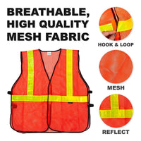 Bison Life Orange Safety Vest - ANSI Class 2 Lattice Reflective Vest for Construction & Traffic Control
