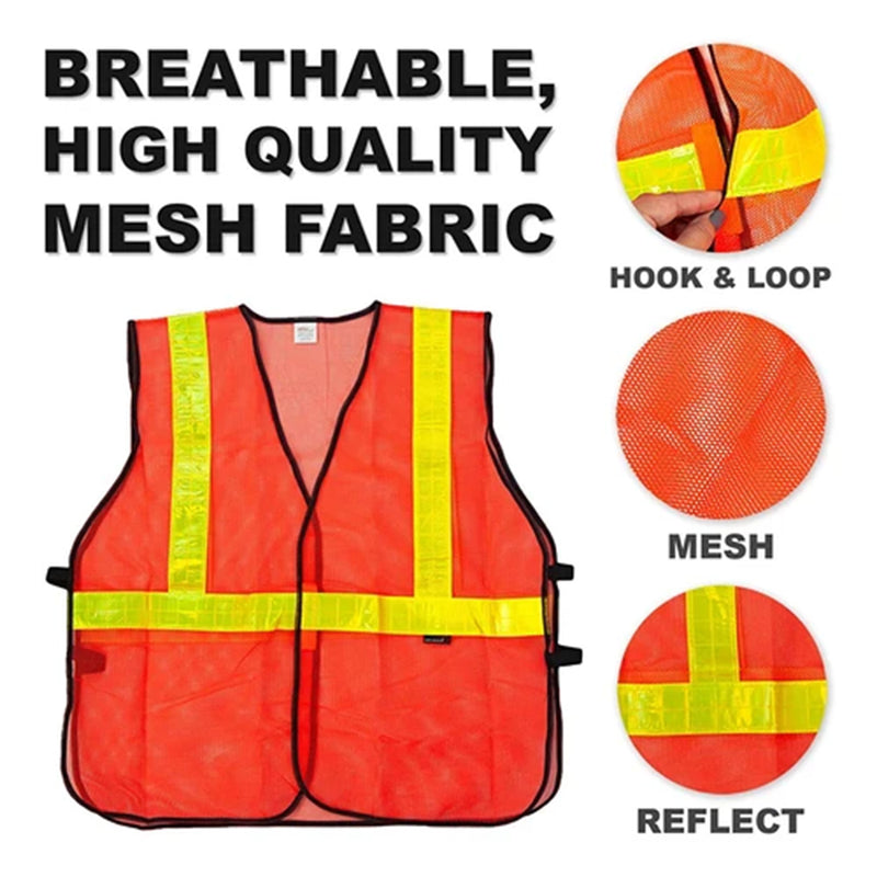 Bison Life Orange Safety Vest - ANSI Class 2 Lattice Reflective Vest for Construction & Traffic Control