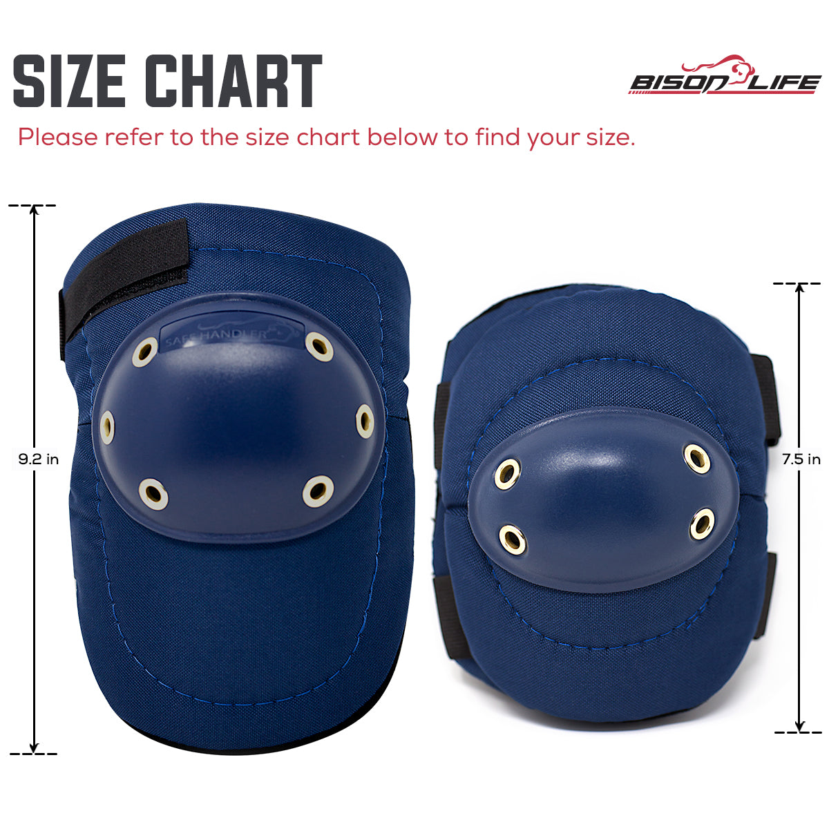 Bison Life Tough Cap Knee Pads and Elbow Pads – Foam Padding Protective Gear — size guide 1