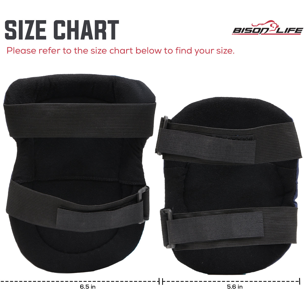 Bison Life Tough Cap Knee Pads and Elbow Pads – Foam Padding Protective Gear — size guide 2