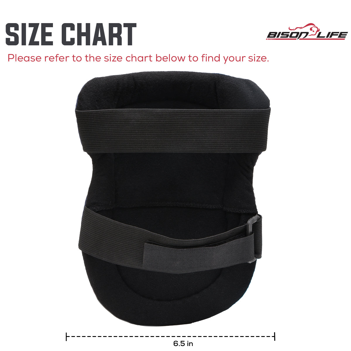 Bison Life Tough Cap Thick Foam Padded Knee Pads with Adjustable Velcro Strap, 1 Pack — size guide 2