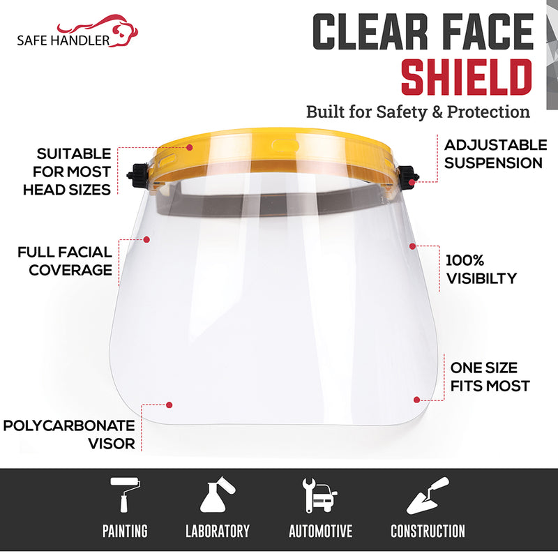 Bison Life Clear Face Shield, Adjustable Elastic Head Band, Full-Face Protection, ANSI Z87.1