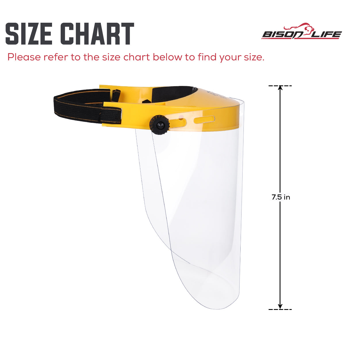 Bison Life Clear Face Shield, Adjustable Elastic Head Band, Full-Face Protection, ANSI Z87.1 — size guide 2