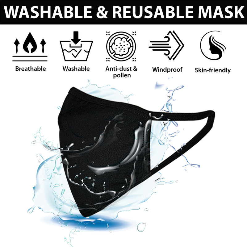 Bison Life 2 Ply Reusable Soft Cotton Face Mask, Breathable & Washable, Black - Kids
