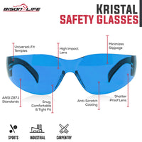 Kristal Impact Resistant Lens Safety Glasses, Colored Lens with  Black Temple , OSFM
