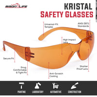 Kristal Impact Resistant Lens Safety Glasses, Colored Lens with Colored Temple , OSFM