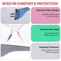 Bison Life Kristal Clear Lens Assorted Color Temple Wraparound Kids Safety Glasses, ANSI Z87.1
