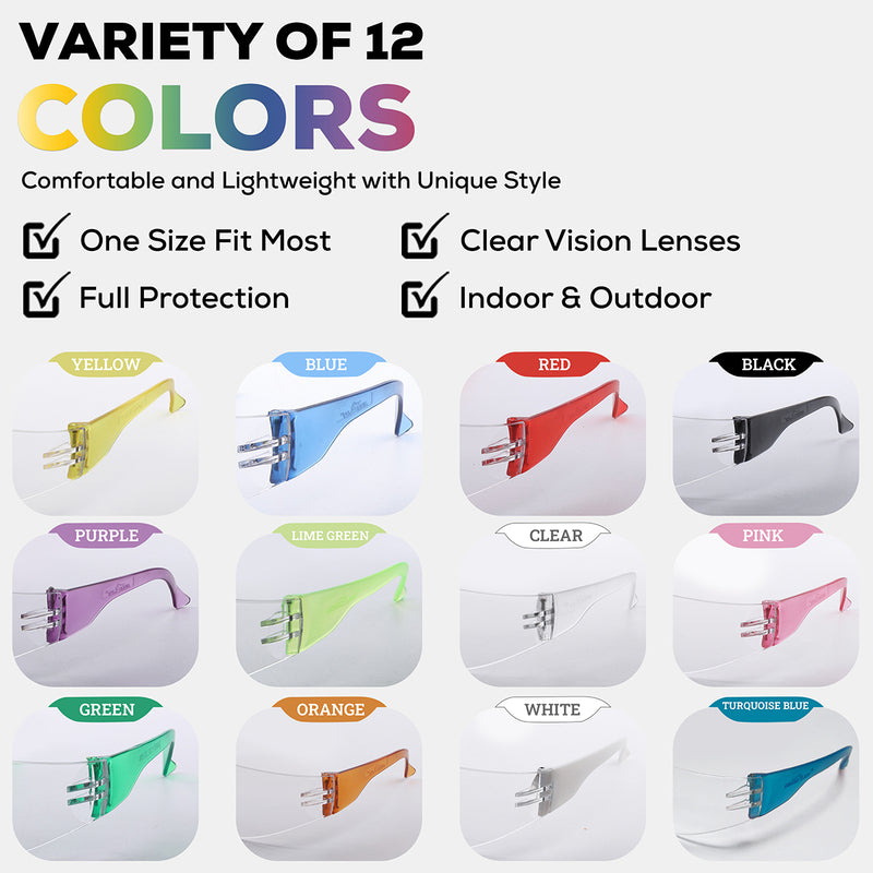 Bison Life Kristal Clear Lens Assorted Color Temple Wraparound Kids Safety Glasses, ANSI Z87.1