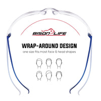Bison Life Kristal Clear Lens with Colored Temple Wraparound Safety Glasses, ANSI Z87.1