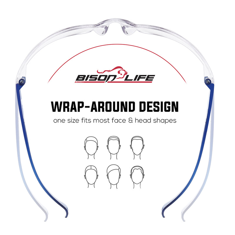 Bison Life Kristal Clear Lens with Colored Temple Wraparound Safety Glasses, ANSI Z87.1