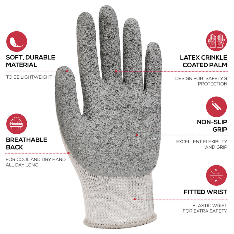 Bison Life Ultra Stretch Crinkle Latex Coated Grip Work Gloves For Construction & Industrial Use