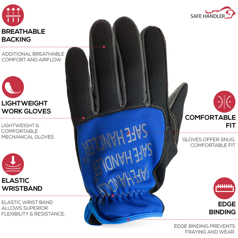 Bison Life Lightweight Hand Protection Gloves With Wide Cuffs, Blue/Black