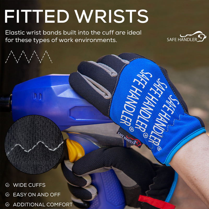 Bison Life Lightweight Hand Protection Gloves With Wide Cuffs, Blue/Black