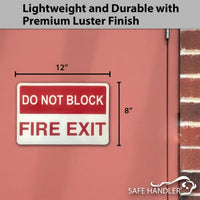 Bison Life 12" x 8" Do Not Block Fire Exit Sign – Red & White Metal Exit Safety Sign