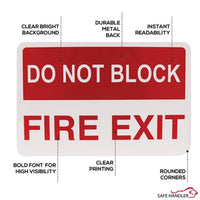 Bison Life 12" x 8" Do Not Block Fire Exit Sign – Red & White Metal Exit Safety Sign