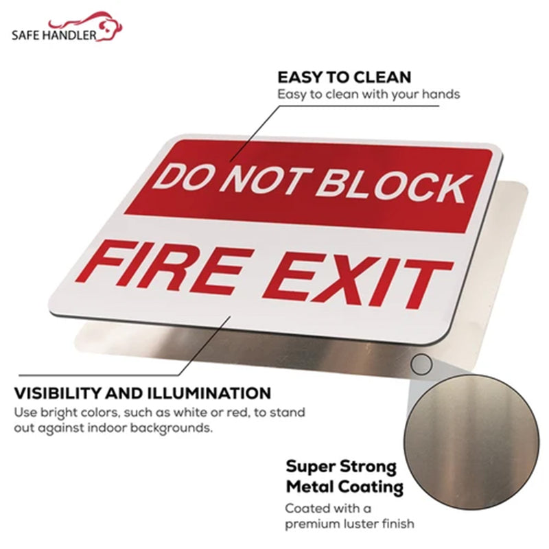 Bison Life 12" x 8" Do Not Block Fire Exit Sign – Red & White Metal Exit Safety Sign