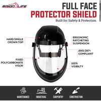 Bison Life Full Face Protective Shield with Polycarbonate Visor, ANSI Z87.1