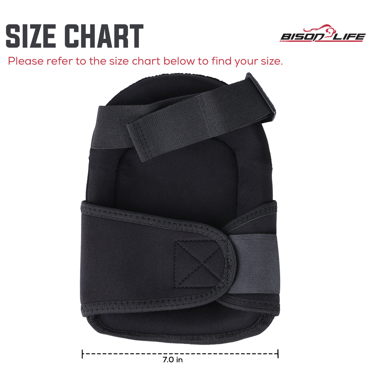 Bison Life Heavy Duty Gel Knee Pads with Adjustable Dual Straps for Work, Construction — size guide 2