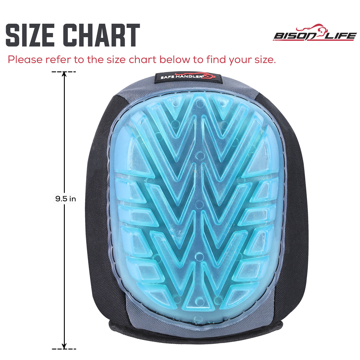 Bison Life Heavy-Duty Hard-Shell Knee Pads with Gel and Foam Cushion — size guide 1