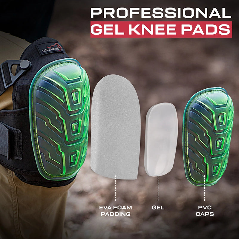 Bison Life Professional Gel Knee Pads for Work, Heavy Duty Construction Knee Pads with Dual Straps, Foam Cushioning, Adjustable & Comfortable Knee Protection