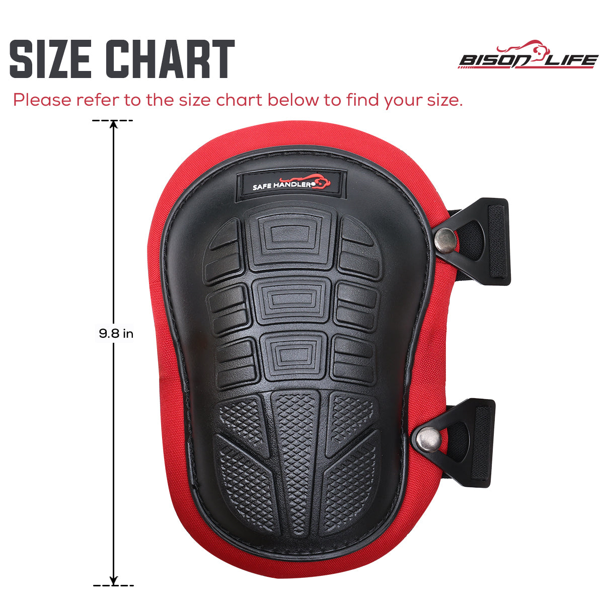 Bison life Professional Heavy-Duty Knee Pads with Gel Cushion & Foam Padding — size guide 1