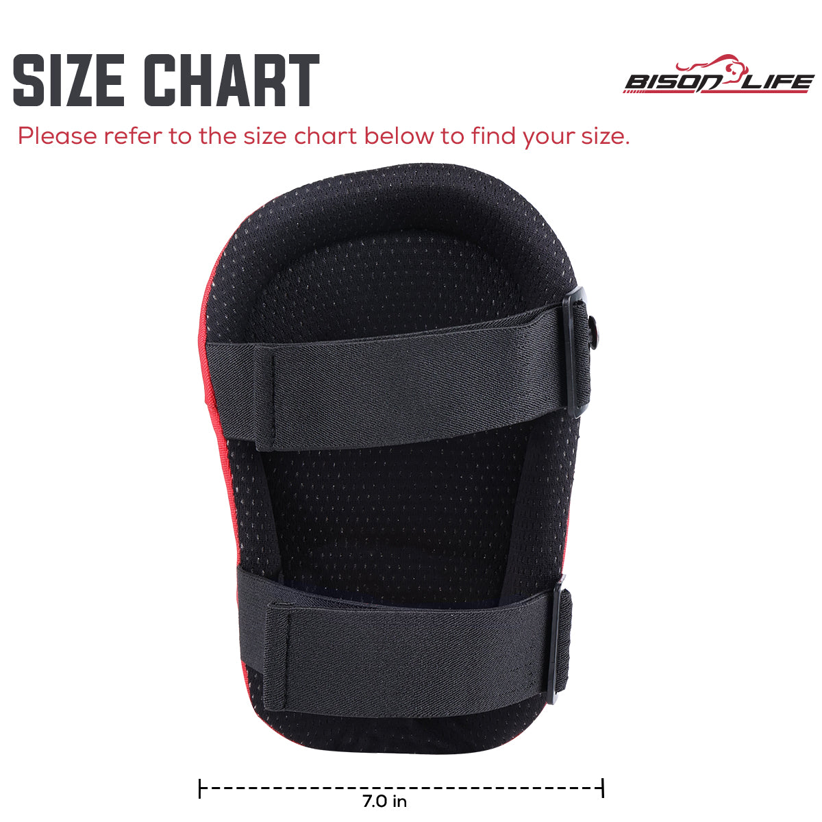 Bison life Professional Heavy-Duty Knee Pads with Gel Cushion & Foam Padding — size guide 2