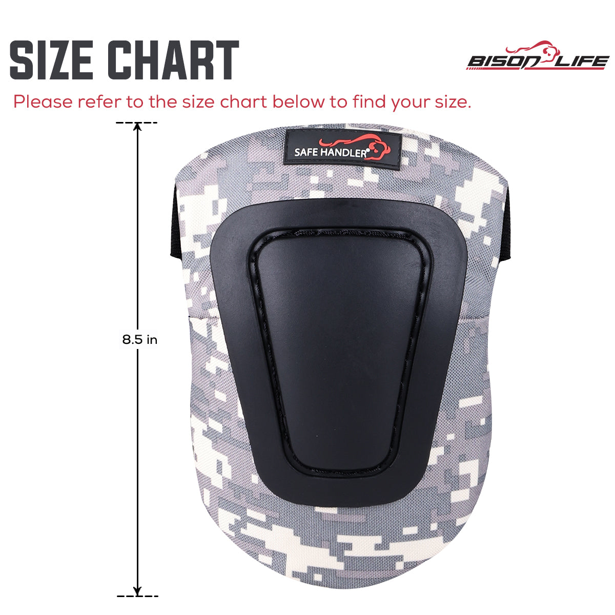 Bison Life Multi-Purpose Camouflage Foam Knee Pads for Indoor & Outdoor Work — size guide 1