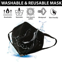 Reusable 3 Ply Cotton Face Mask, Soft Breathable & Washable Fabric, Black - Adult
