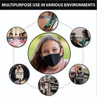 Reusable 3 Ply Cotton Face Mask, Soft Breathable & Washable Fabric, Black - Adult