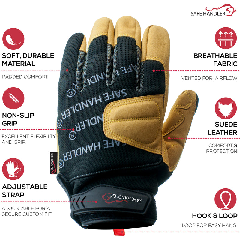 Bison Life Thick Protection Tough Pro Grip Gloves With Knuckle Guard