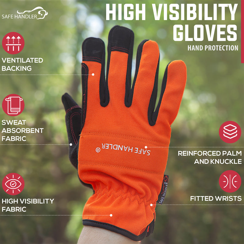 Bison Life High Visibility Gloves, Fitted Wrists, Reinforced Palm and Knuckle