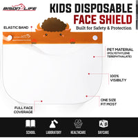 Bison Life Disposable Clear Safety Face Shield for Kids, Lightweight Elastic Headband, ANSI Z87.1