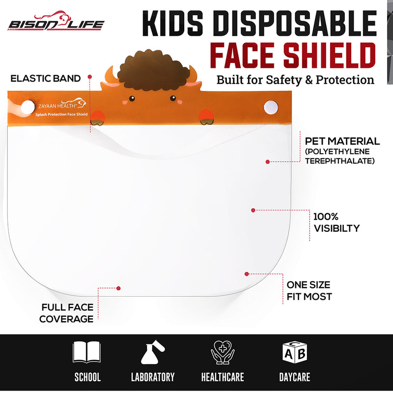 Bison Life Disposable Clear Safety Face Shield for Kids, Lightweight Elastic Headband, ANSI Z87.1