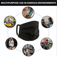 Breathable Pleated Face Mask with 3-Layer Cotton, Washable Black Mask for Outdoor & Daily Use