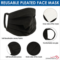 Breathable Pleated Face Mask with 3-Layer Cotton, Washable Black Mask for Outdoor & Daily Use