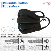 Breathable Pleated Face Mask with 3-Layer Cotton, Washable Black Mask for Outdoor & Daily Use